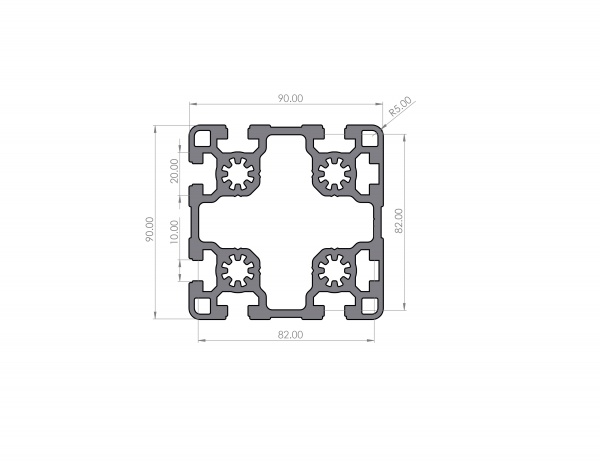 Aluminiumprofil 90x90 Nut 10 Leicht B-Typ 2N